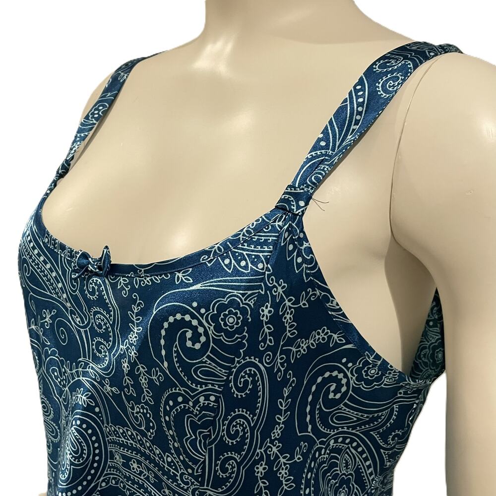 Morgan Taylor Blue Paisley Floral Nightgown Slip Dress M Side Slit Adjustable - Picture 4 of 16